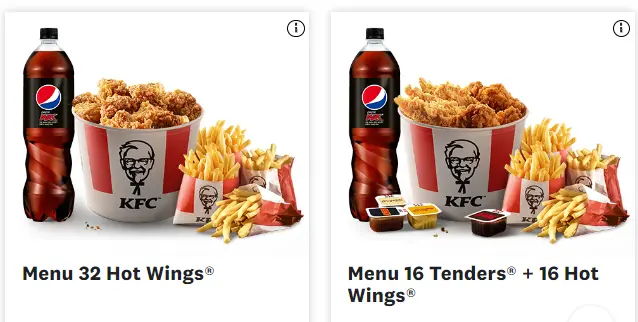 KFC Menus Poulet & Buckets