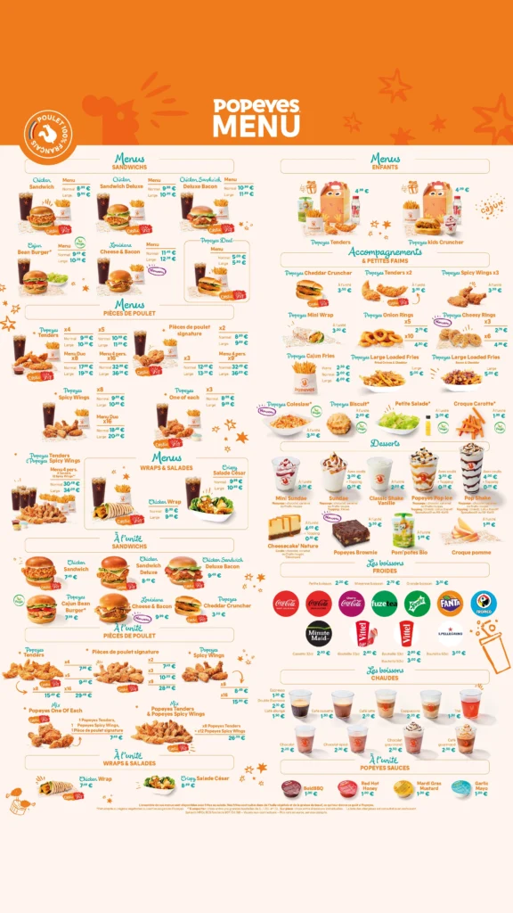 popeyes menu prix