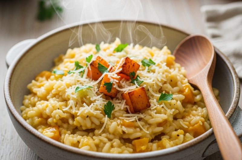 Risotto crémeux à la courge butternut et parmesan