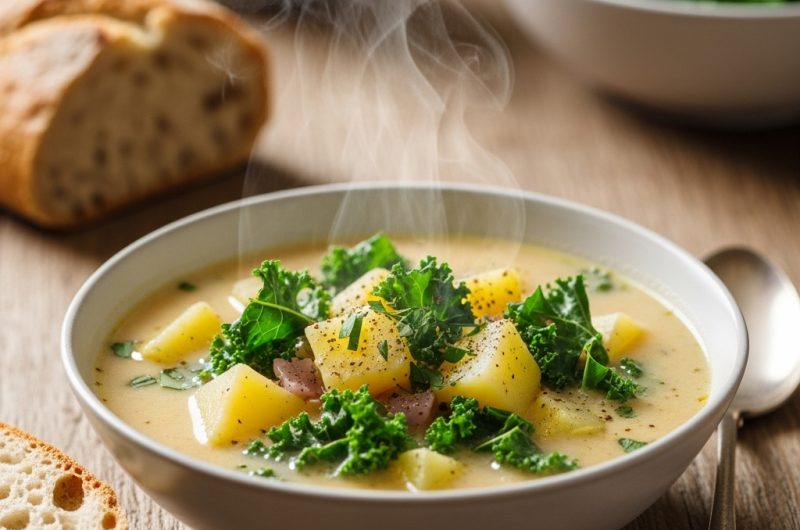 Soupe végétalienne de pommes de terre au chou frisé