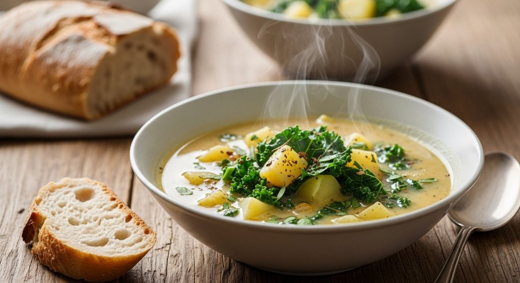 Soupe végétalienne pommes de terre & chou frisé