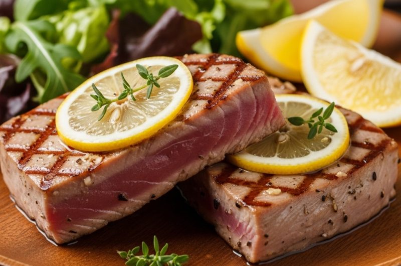 Steaks de thon mariné grillés