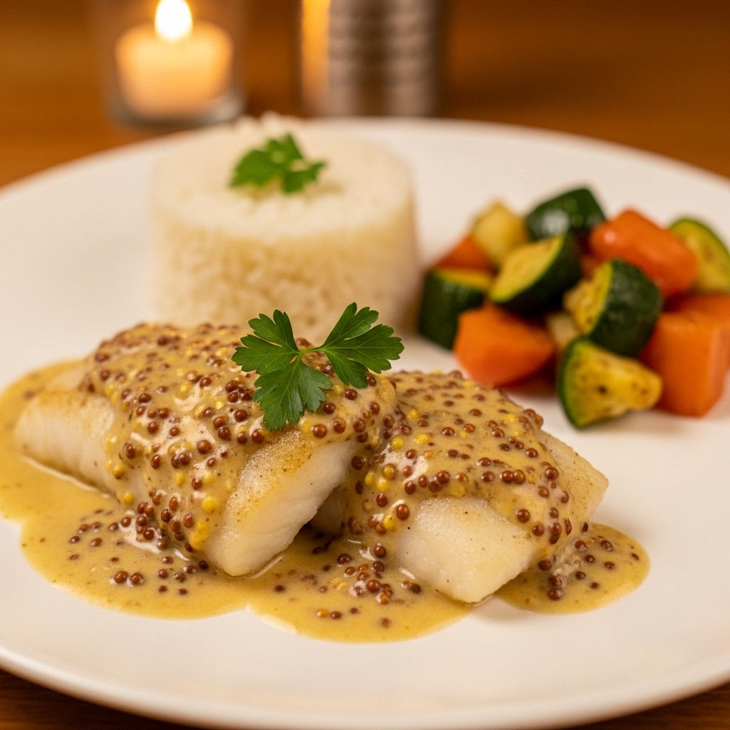 Filets de Cabillaud en Sauce Crémeuse à la Moutarde