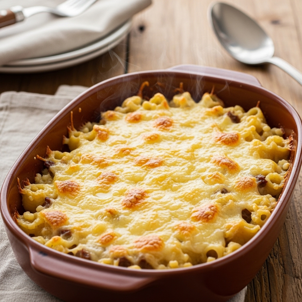 Gratin de Coquillettes à la Raclette et Viande Hachée