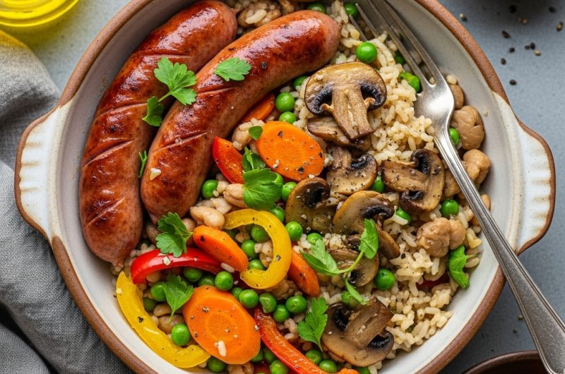 Poêlée Riz Chipolatas Légumes