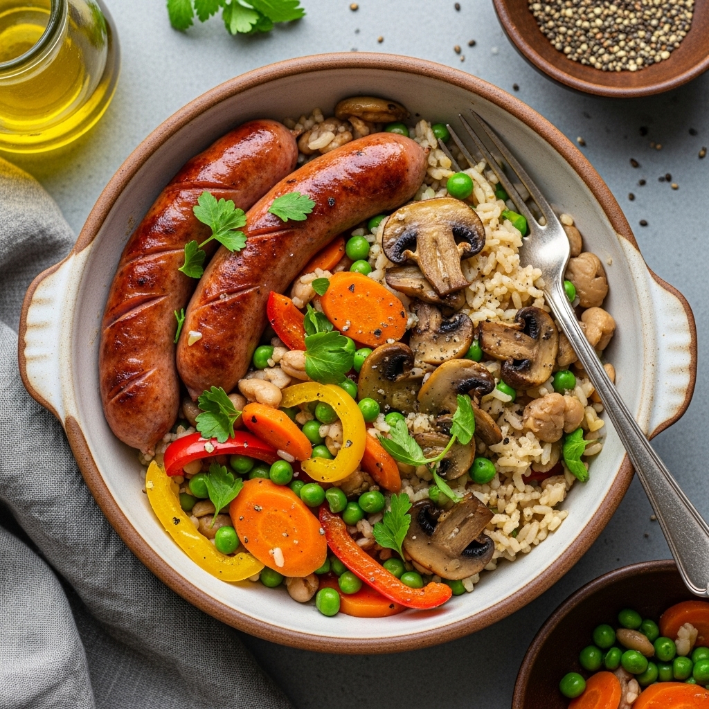 Poêlée Riz Chipolatas Légumes