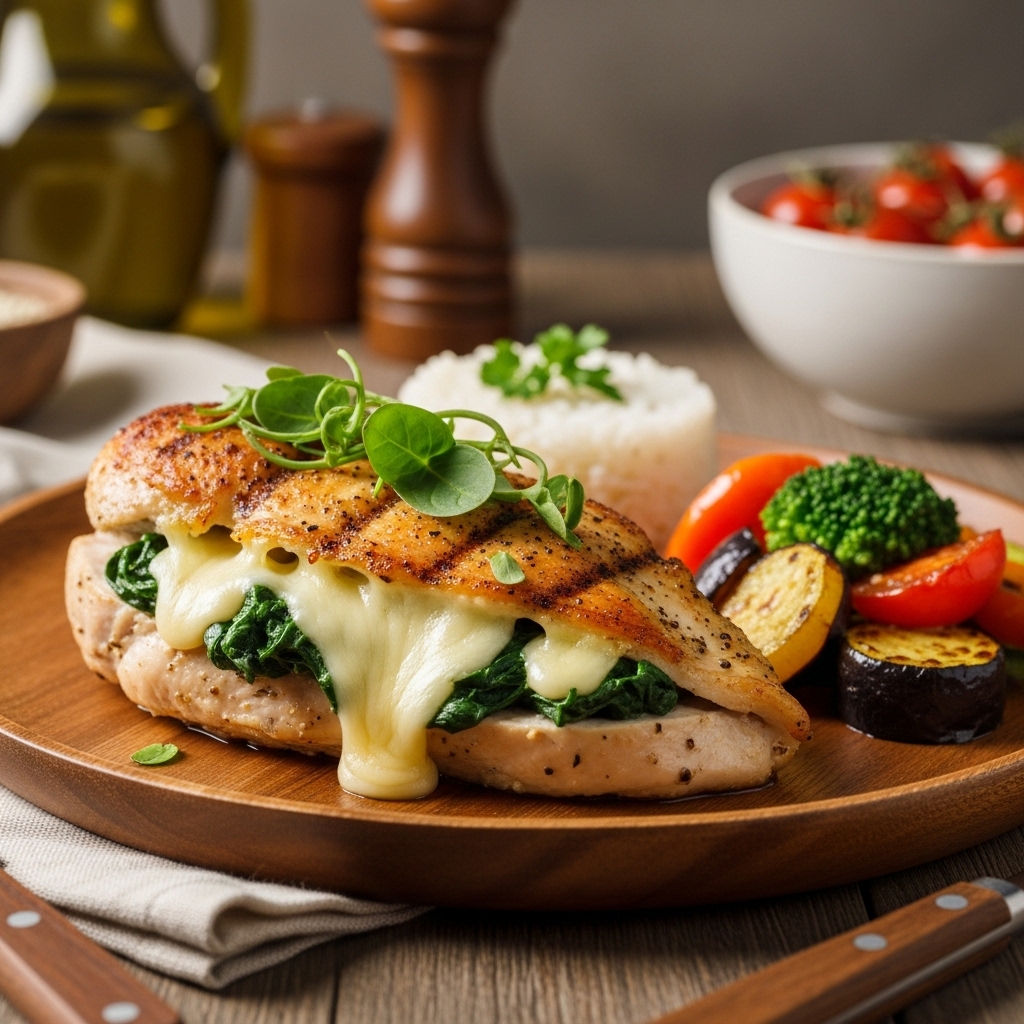 Poulet farci aux épinards et herbes aromatiques