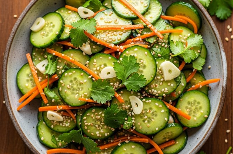 Salade de Concombre Asiatique avec Ail et Coriandre