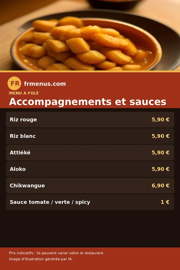 Carte des accompagnements et sauces d'A Folé, avec prix indicatifs