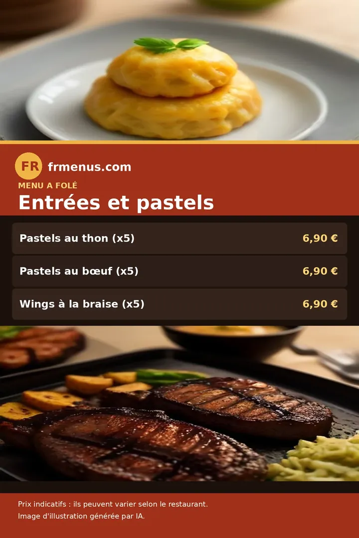 Carte des entrées et pastels d'A Folé, avec prix indicatifs