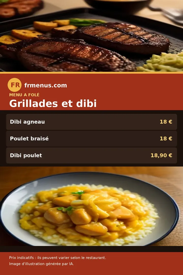 Carte des grillades et dibi d'A Folé, avec prix indicatifs