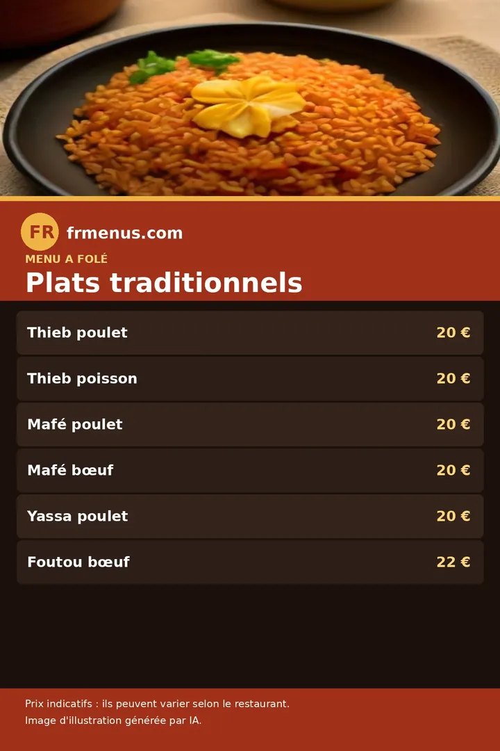 Carte des plats traditionnels d'A Folé, avec prix indicatifs