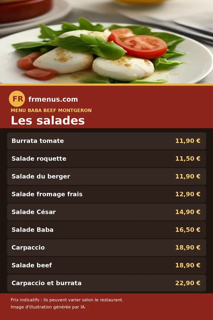 Carte des salades de Baba Beef à Montgeron, avec prix indicatifs