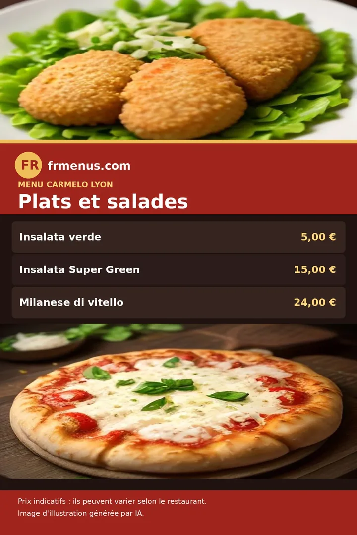 Carte des plats et salades de Carmelo à Lyon, avec prix indicatifs