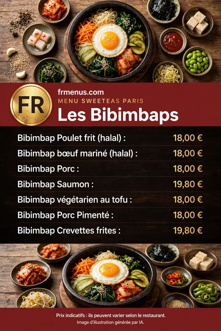Carte « Les Bibimbaps » Sweetea's : bibimbap coloré, prix dès 18,00 €