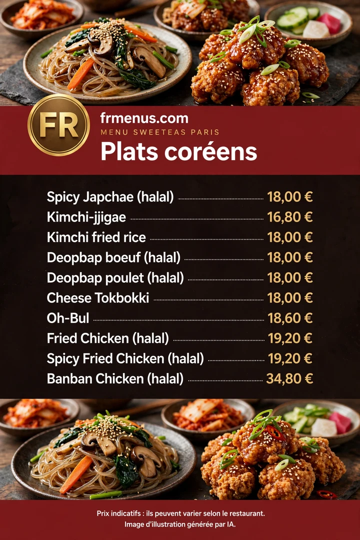Carte « Plats coréens » Sweetea's : poulet frit coréen épicé, Banban Chicken 34,80 €