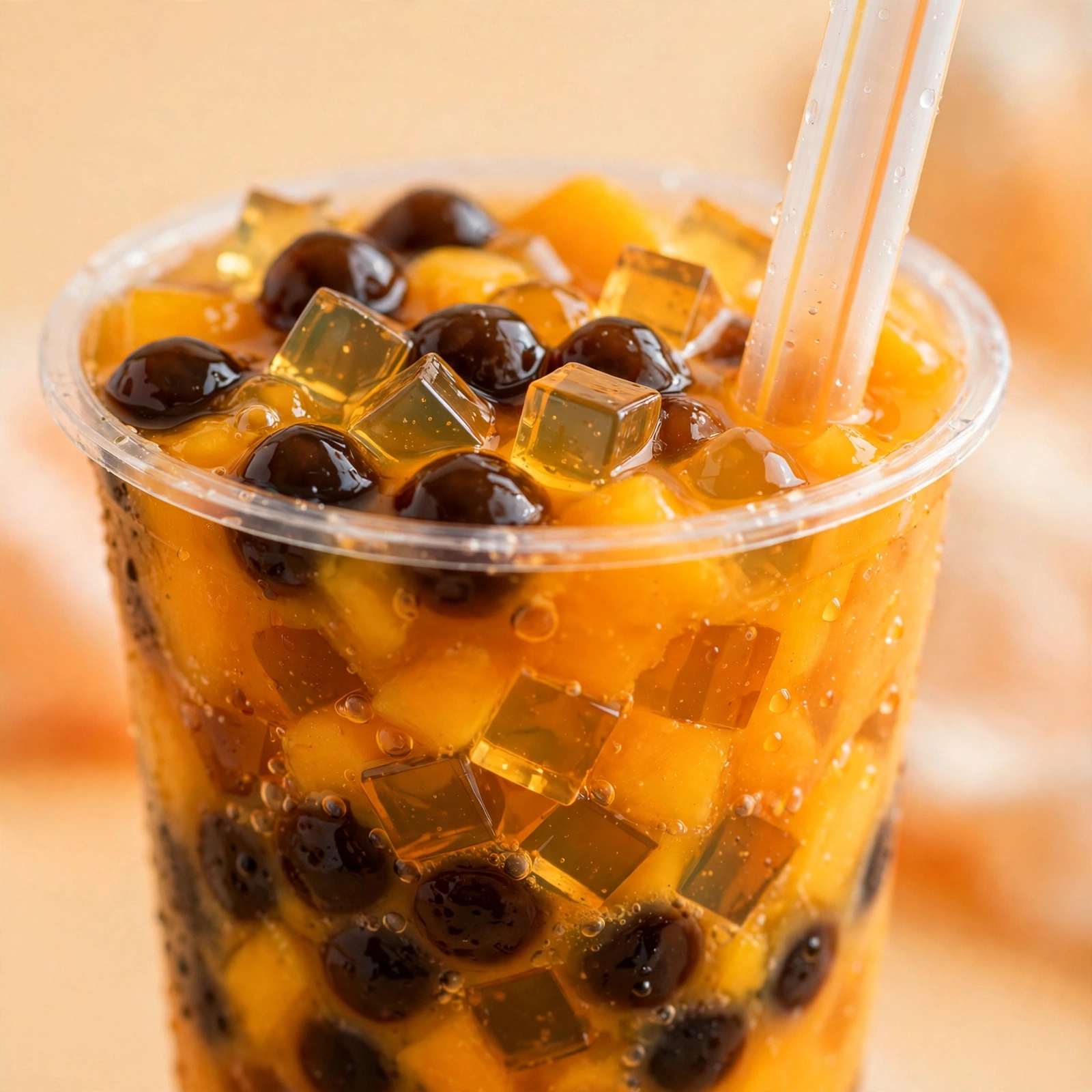 Boisson QQ à la mangue avec gelée dorée