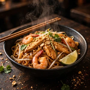 Pad thaï au poulet et aux crevettes