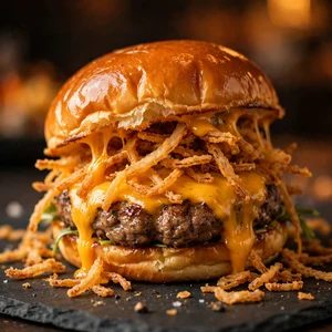 Cheeseburger gourmet au cheddar fondant