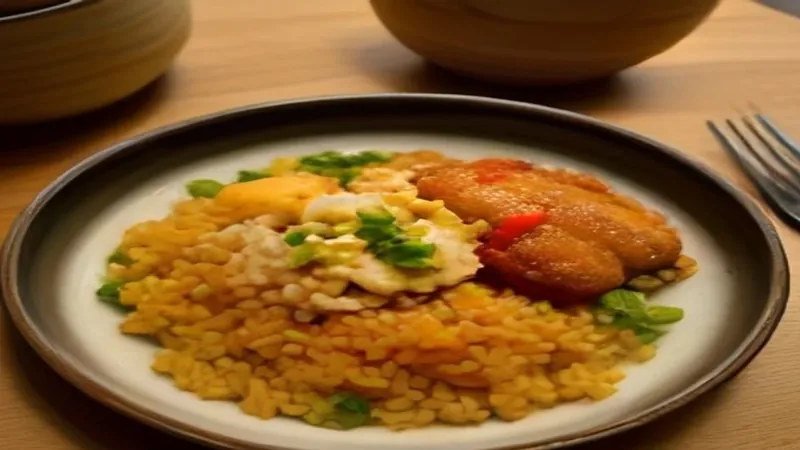 Assiette de cuisine ouest-africaine chez A Folé, illustration générée par IA
