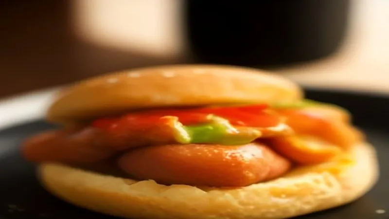 Hot-dog brioché et mini burger dans une assiette sombre, illustration générée par IA