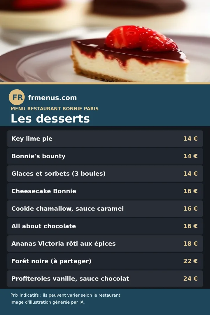 Carte des desserts du restaurant Bonnie à Paris, avec prix indicatifs